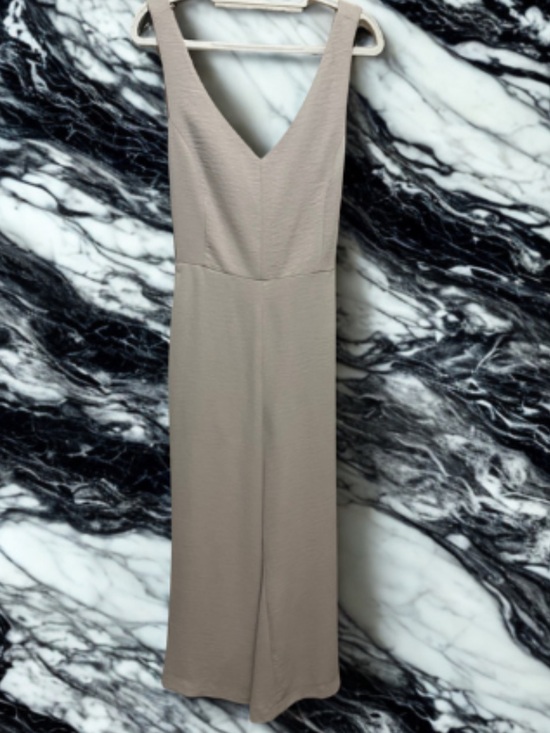 Mod Ref Pants - Mod Ref Taupe V-Neck Wide-Leg Jumpsuit